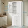 Tall White Storage Cabinet with Shelves and Drawer  XL Freestanding MDF Pantry Unit 182 cm Image 3
