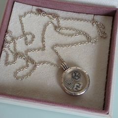 Pandora floating locket necklace with three petite charms very good condition fully hallmarked