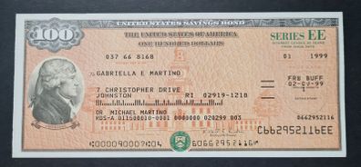 100 Dollar United States Savings Bond 1999