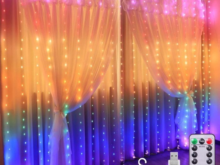 Curtain Fairy Waterproof Curtain Lights USB Fairy String Lights 3Mx2.8M, LED Window Lights, Remote Control, 280LED RGB Curtain Light for Bedroom Outdoor Indoor Christmas Decoration