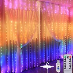 Curtain Fairy Waterproof Curtain Lights USB Fairy String Lights 3Mx2.8M, LED Window Lights, Remote Control, 280LED RGB Curtain Light for Bedroom Outdoor Indoor Christmas Decoration