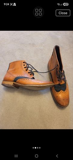 London Brogue Tan & Blue canvas boots