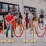 Crowd Control Stanchion, Set of 8 Pieces Stanchion Set, Stanchion Set with 5 ft/1.5 m Red Velvet Rope, Gold Crowd Control Barrier w/ Sturdy Concrete and Metal Base  Easy Connect Assembly Image 5