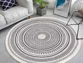 Moroccan Rug Round Grey 120cm Cotton Area Rug Washable Printed Round Area Rug Large with Tassels Carpet Floor Rugs for Living Room, Laundry, Playroom