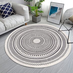 Moroccan Rug Round Grey 120cm Cotton Area Rug Washable Printed Round Area Rug Large with Tassels Carpet Floor Rugs for Living Room, Laundry, Playroom
