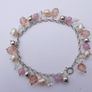 Vintage Sterling Silver Rose Quartz Pearl And Faceted Glass Pink Tassel Toggle Bracelet (L8" - 13,80g) Image 2