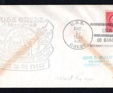 1936 USA USS Grebe (Clemson-class destroyer in the United States Navy) with a cancel of 17th March 1936 with "Eire Go Bragh" (Ireland forever) slogan on 2c Washington stamp