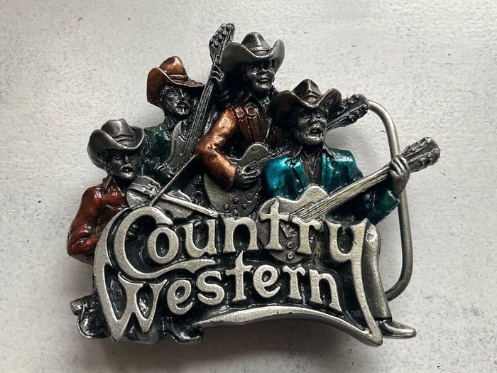 Vintage 1981 Bergamot Brass Works Country Western Band Belt Buckle - Rare Enamel