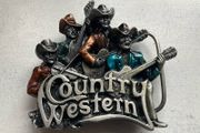 Vintage 1981 Bergamot Brass Works Country Western Band Belt Buckle - Rare Enamel