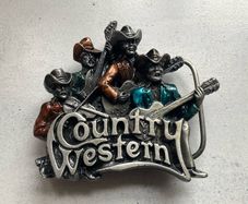 Vintage 1981 Bergamot Brass Works Country Western Band Belt Buckle - Rare Enamel