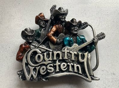 Vintage 1981 Bergamot Brass Works Country Western Band Belt Buckle - Rare Enamel