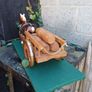 2 Vintage Wooden Carts & Ceramic Horses on Plinth Image 10