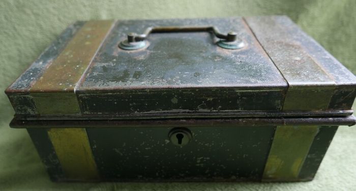 Vintage Black Metal Cash Box Document Tin Black Metal Tin Office Metal Box Supplies Office