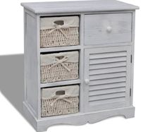 Wooden Cabinet 3 Left Weaving Baskets White