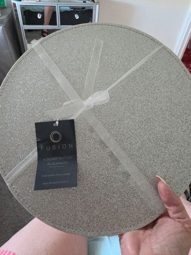 silver glitter placemats