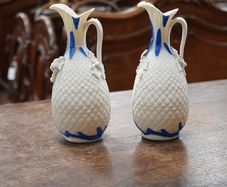 Pair of Victorian Parian Ware Ewers