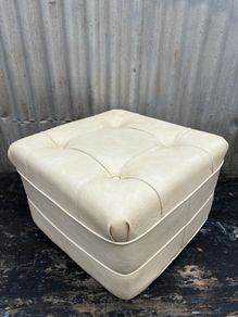 Retro vintage off white vinyl pouff c1960