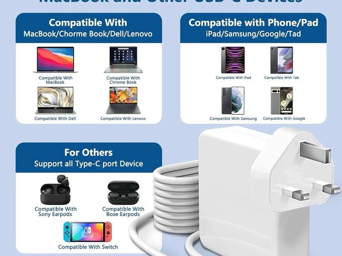 100W USB C Super Fast Charger,Laptop Charger Compatible with Mac Book Pro/Air,Pro 16,15,14,13 inch, iPad Pro and all USB C devices, Type C 2M Cable