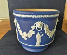 Antique blue jasperware planter