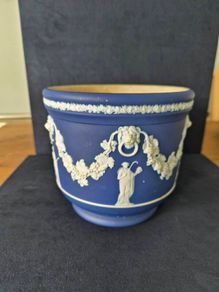 Antique blue jasperware planter