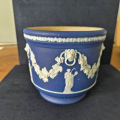 Antique blue jasperware planter
