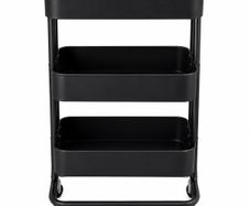 3 Tier Rolling Storage Trolley with Bamboo Top | Black Utility Cart