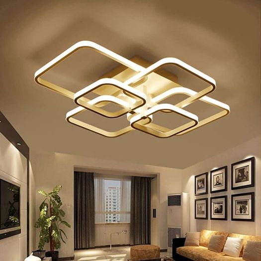 LED Dimmable Ceiling Lights with Remote, Chandelier Ceiling Light with 6 White Squares, Flush Mount Ceiling Lamp for Living Room Kitchen Office Bedroom Dining Room (FREE POSTAGE)