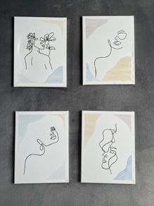 Set of 4 Feminine Line Art Canvas Paintings