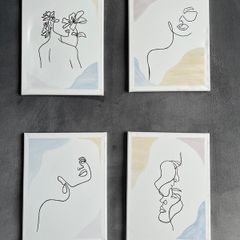 Set of 4 Feminine Line Art Canvas Paintings