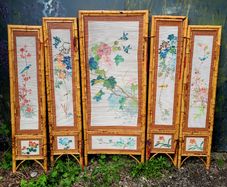 Antique handpainted bamboo screen