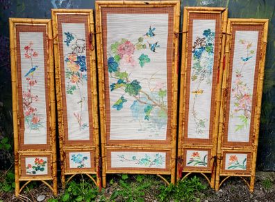 Antique handpainted bamboo screen