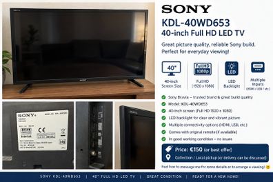 Sony Bravia 40 Full Hd Led Tv  Kdl40wd653