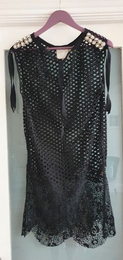 fumblin' foe black mesh dress with embellished shoulder detail Sz M (Fit 8 - 12 UK) - Rrp 149