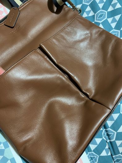 Men Coach Foldover Leather Tote Bag
