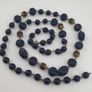 Antique African Style Cobalt Blue Glass & Brass Beads Long Necklace Image 7