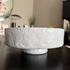 Large Heavy Stoneware Pedestal Fruit Bowl