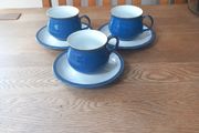 Denby Imperial Blue Cups &amp; Saucers x 3 Unused