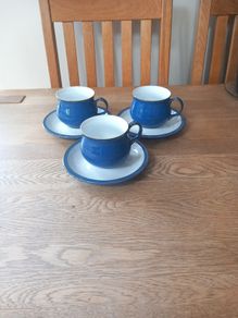Denby Imperial Blue Cups & Saucers x 3 Unused