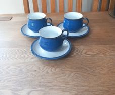Denby Imperial Blue Cups & Saucers x 3 Unused