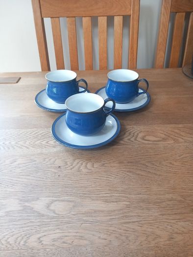 Denby Imperial Blue Cups & Saucers x 3 Unused
