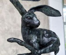 Running Hare (45cm) - Green Speckled Bronze