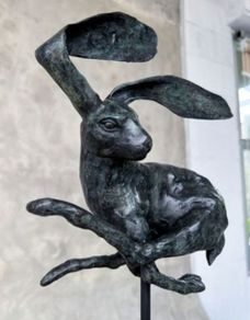 Running Hare (45cm) - Green Speckled Bronze