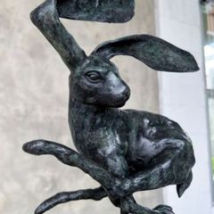 Running Hare (45cm) - Green Speckled Bronze