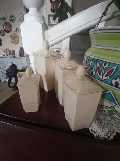 RESERVED Antique Art Deco French 5 piece kitchen storage jar set