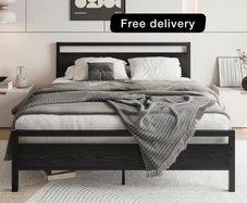 King Size Bed Frame with Wooden Headboard