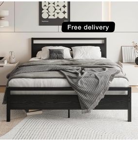 King Size Bed Frame with Wooden Headboard