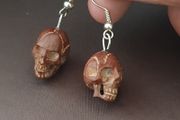 Vintage Carved Skull Shape Wood &amp; brass Earings