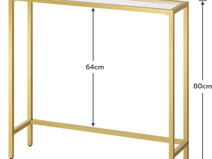 Console Table, Tempered Glass Sofa Table, Gold Slim Hallway Table, 75 x 22 x 80 cm, for Living Room, Entryway, Hallway, Metal Frame, Sturdy, Gold