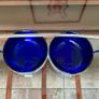Vintage 1950s Cobalt Blue Glass & Silver Chrome Double Table Basket Image 3