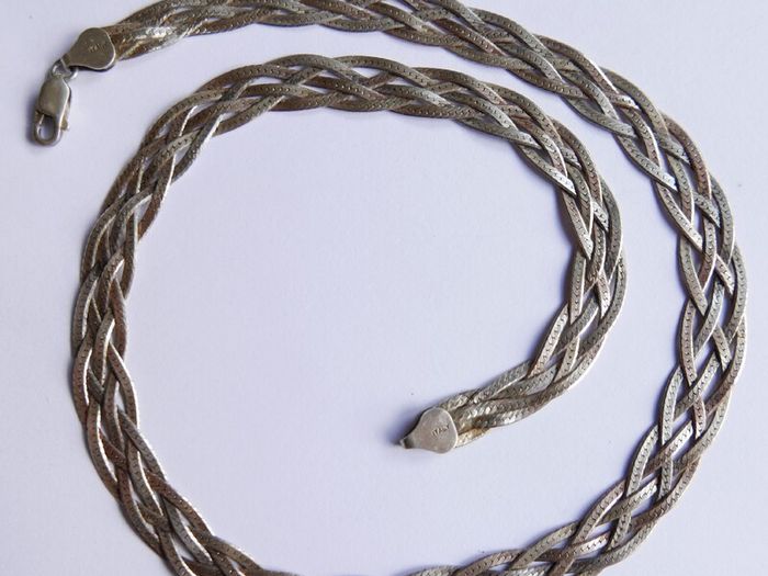 Vintage 925 Sterling Silver 5 Strands Braided Made in ITALY Necklace, length 18" - 16,1g
